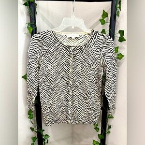 Ann Taylor Loft Tan & Black Herringbone Pattern Button-Up
Sweater Cardigan